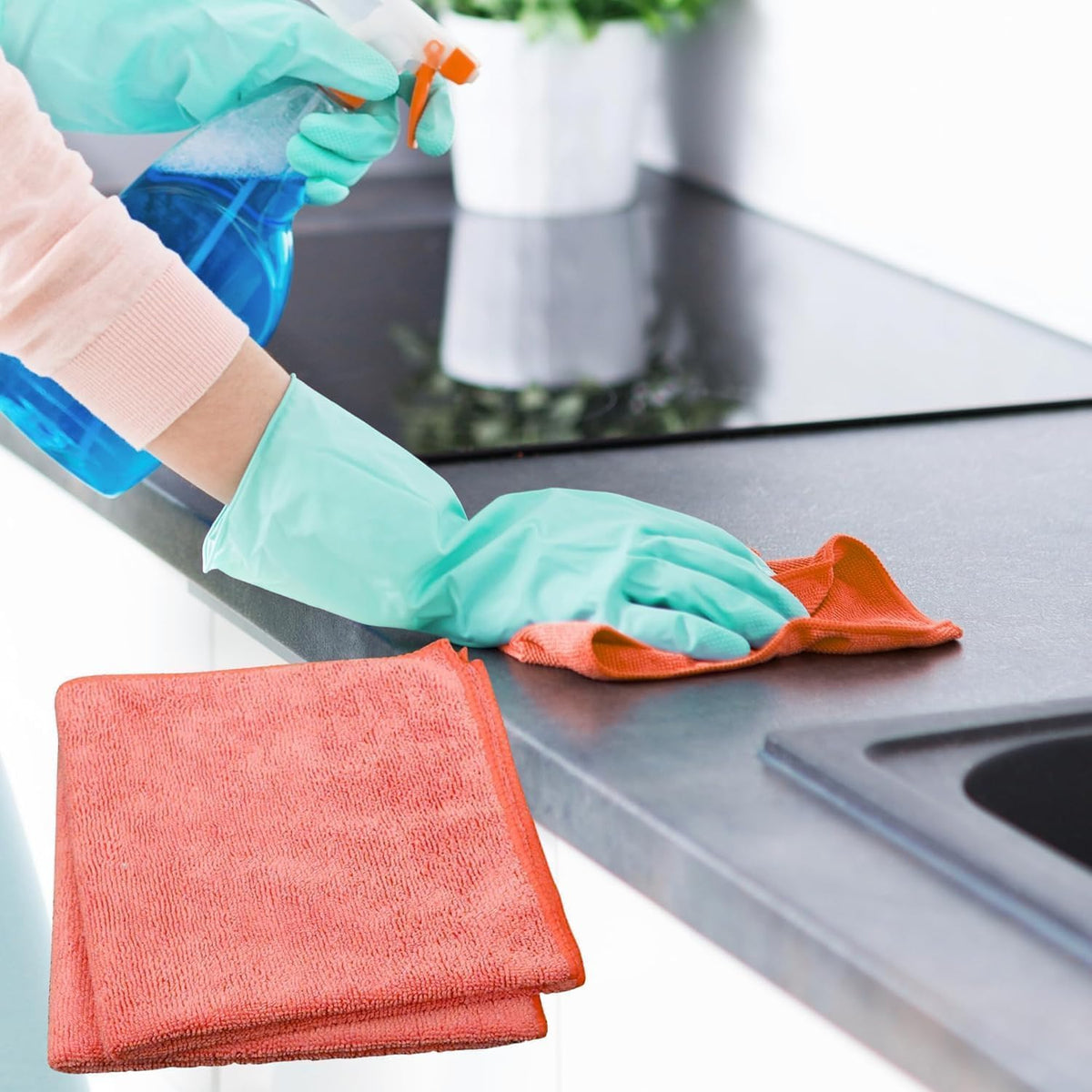 Single Microfiber Cleaning Cloth 40x40 cm - Ultra Absorbent Microfiber Cloth for Home, Kitchen Car Bathroom Rags Polish Cleaning 250 GSM (Red)