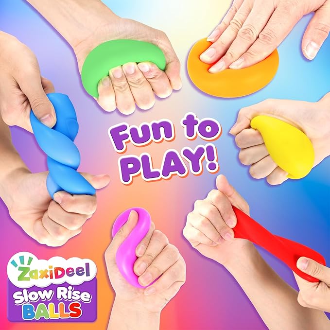 Slow Rising Stress Ball 50 Pack: Mini Squishy Ball for Kids Anxiety Relief, Hand Therapy Sensory Toy, Pull Stretch Fidget Toy, Prize Box Toys for Classroom, Bulk Toy for Teacher, Offices & Group