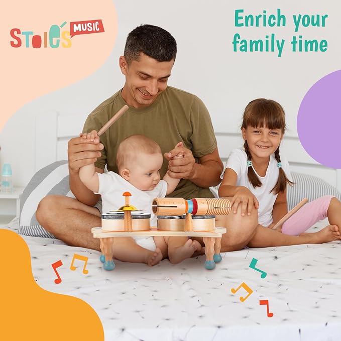 Stoie's Owl Drum Set for Babies and Toddlers 3-5 Years Old- Wooden Percussion Musical Instruments for Kids with Cymbals, Tambourines, Drumsticks, Durable, Safe to Play, Clear Sound, Easy-to asseble