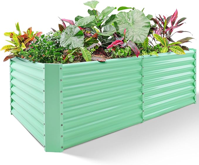 Land Guard 6×3×2ft Galvanized Raised Garden Bed, Planter Boxes Outdoor, Raised Garden Beds Outdoor for Vegetables, Flowers, Herbs, 269 Gallons, Lime Green…