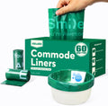 Commode Liners with Absorbent Pads, 60Pack Tear-Free Leak-Proof Bedside Commode Liners, Universal Disposable Commode/Bed Pan Liners for Bedside Commode, Standard Toilet, Chair Bucket(60Bags+60Pads)