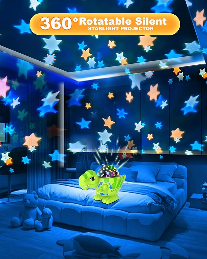 Dinosaur Night Light for Kids,Toys for 2-4 Year Old Boys,Star Projector 360°Degree Rotation, 9 Lighting Color Modes,Birthday Gift Decorations, Stars for Ceiling Projector for Bedroom Decor