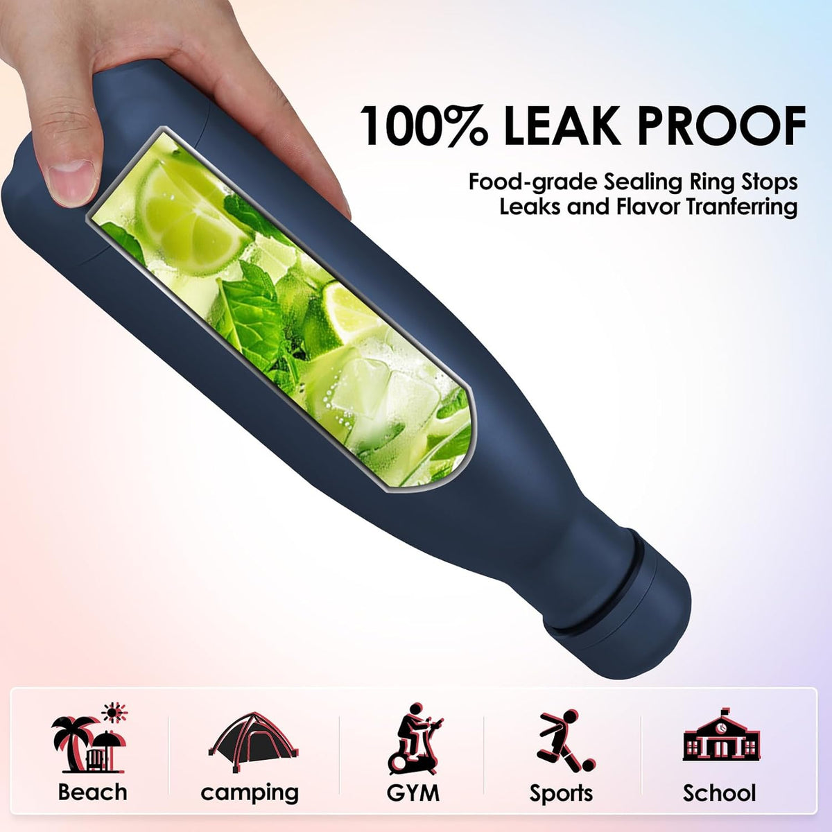17oz Cola-Bottle Shaped Stainless Steel Leak-Proof Water Bottle,Double Wall Vacuum Insulated Metal,Travel Mug for Sports Indoors & Outdoors,BPA-Free School Kids Flasks,Navy(1Pack)