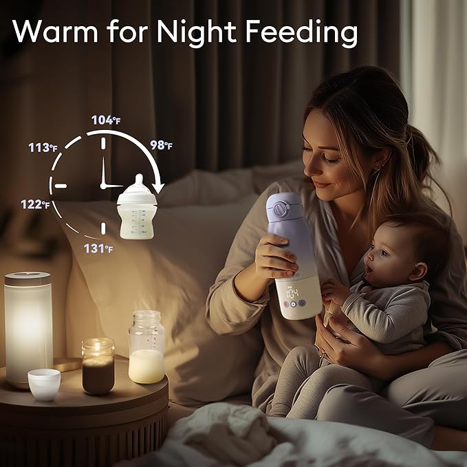 Portable Bottle Warmer for Travel, Dual Heating Modes for Breastmilk & Water On The Go, Portable Bottle Milk Warmer with Fast Heating & Long Battery Life, 10 Ounces Large Capacity (Purple)