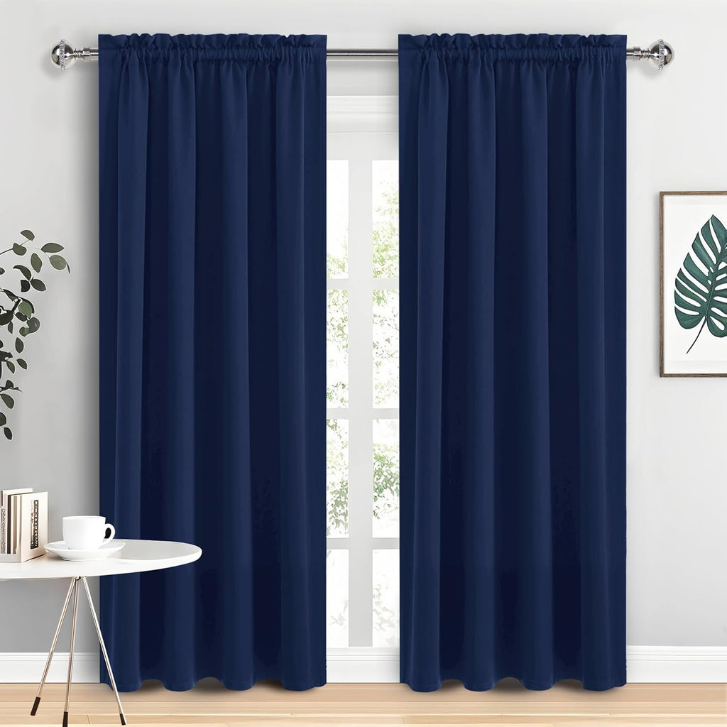 DWCN Navy Blue Blackout Curtains for Living Room 84 Inch Length 2 Panels Set Window Drapes Thermal Insulated Room Darkening Rod Pocket Curtains for Kids Boys Room (W52 x L84 Inch, Navy Blue)