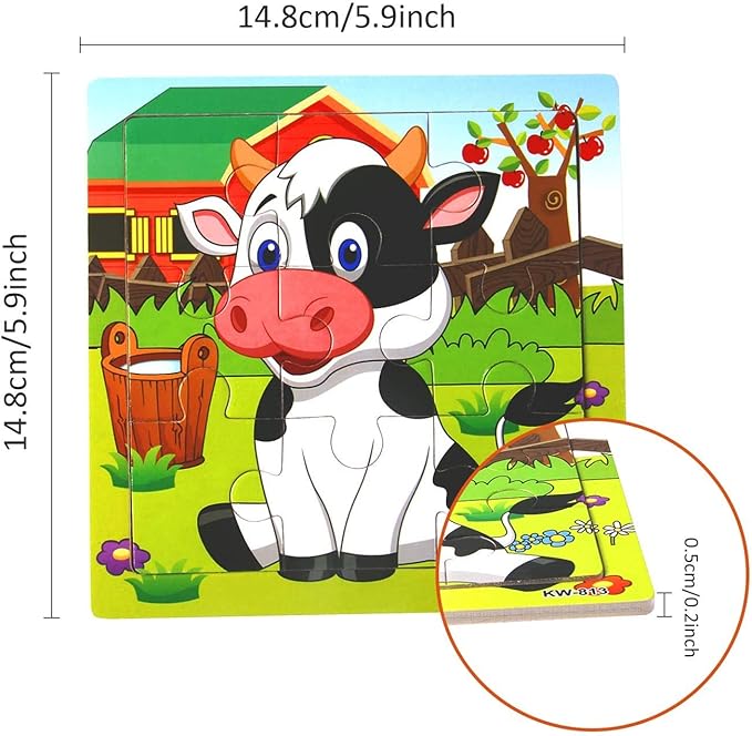 SANNIX 12 Pack Jigsaw Puzzles for Toddlers Wooden Animals Jigsaw Puzzles 9 pcs with 12 Organize Bags for Kids Ages 2 3 4 5 Preschool Educational Puzzles Learning Travel Toys for Boys and Girls