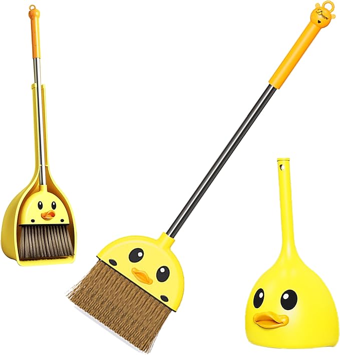 Mini Broom and Dustpan Set for Kids - Cute Yellow Duck for Girls & Boys - Toddler Broom Set for Household Cleaning and Pretend Play - Perfect for Toddlers & Preschooler …