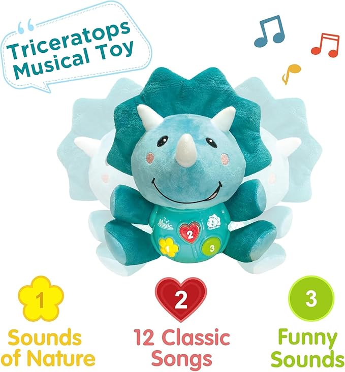 iPlay, iLearn Baby Dinosaur Musical Toys, Newborn Boys Gift, Soft Dino Plush Stuffed Animal, Infant Light Music Time, 1st Birthday Shower Gift Stuffers for 0 1 2 3 6 9 12 18 Month 1-3 Yrs Toddler Girl