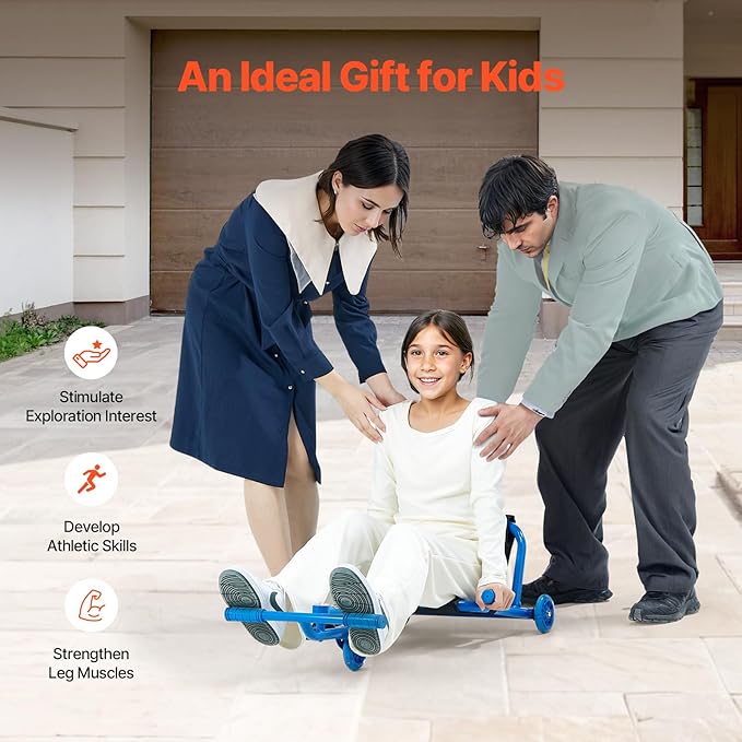 VEVOR Ride on Scooter, Load Capacity of 198 lbs, Swing Side-to-Side for Amazing Ride Powered by Zig-Zag Motion, Ride on Drifting Toy for Ages 10+, Rides on Any Hard Surface for Indoor & Outdoor, Blue