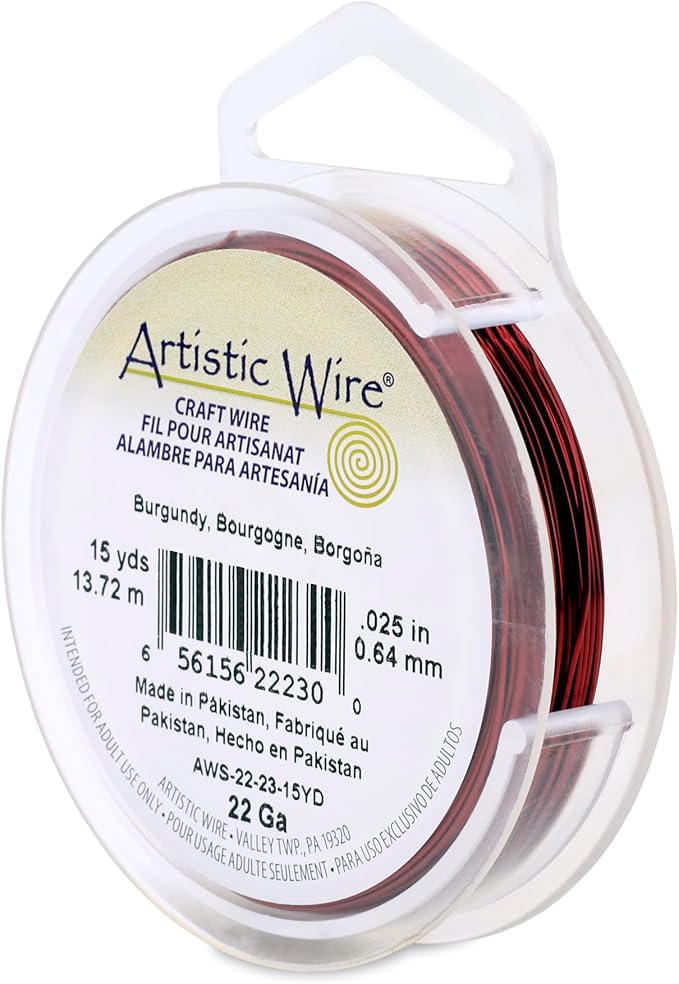 Artistic Wire, 22 Gauge Tarnish Resistant Colored Copper Craft Wire, Burgandy, 15 yd