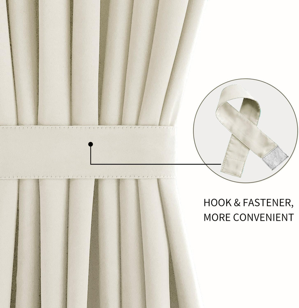 DWCN French Door Curtains – Rod Pocket Thermal Blackout Curtain for Doors with Glass Window, Kitchen and Patio Doors for Privacy, 36 X 72 Inches Long, 1 Curtain Panel with Tieback,Light Beige