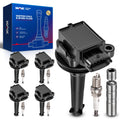 KAX Set of 5 UF341 Ignition Coil Pack & Iridium Spark Plugs w/Magnetic Socket for Volvo 2003-2006 XC90, XC70 1999-2006 V70, S80,