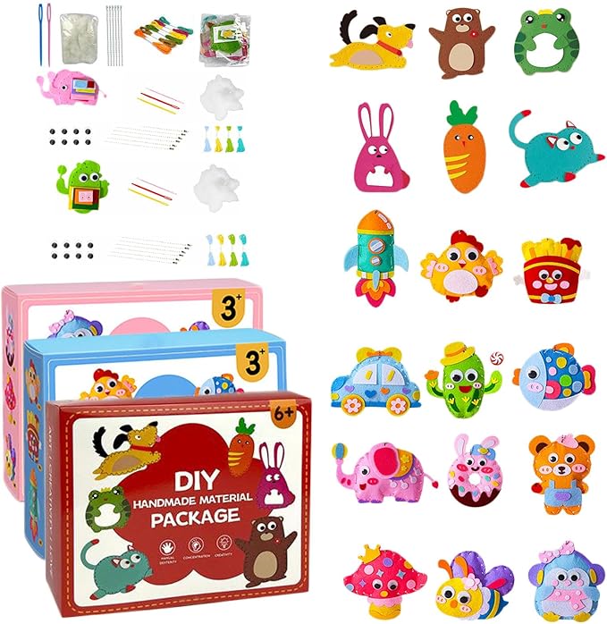 Whateveri DIY Doll Sewing Toys Kit for Kids 8-12, My First Sewing Kit, Weaving Loom, Sew Fun Animals, Handmade Crafts (A+B+C)