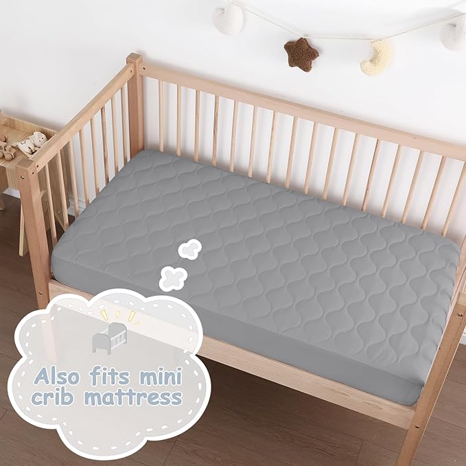 Yoofoss Waterproof Pack and Play Mattress Protector, Quilted Pack and Play Mattress Pad Cover Soft and Breathable, Playpen/Playard Mattress Sheet for Standard Pack n Play Size 39''x27'' - Dark Grey