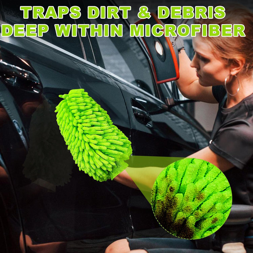 Car Wash Mitt, 2 Pack Premium Chenille Microfiber Wash Mitt, Scratch-Free & Lint-Free, Rich Foam, Highly Absorbent, Perfect for Car Washing and Detailing, 7.12''X10.14''