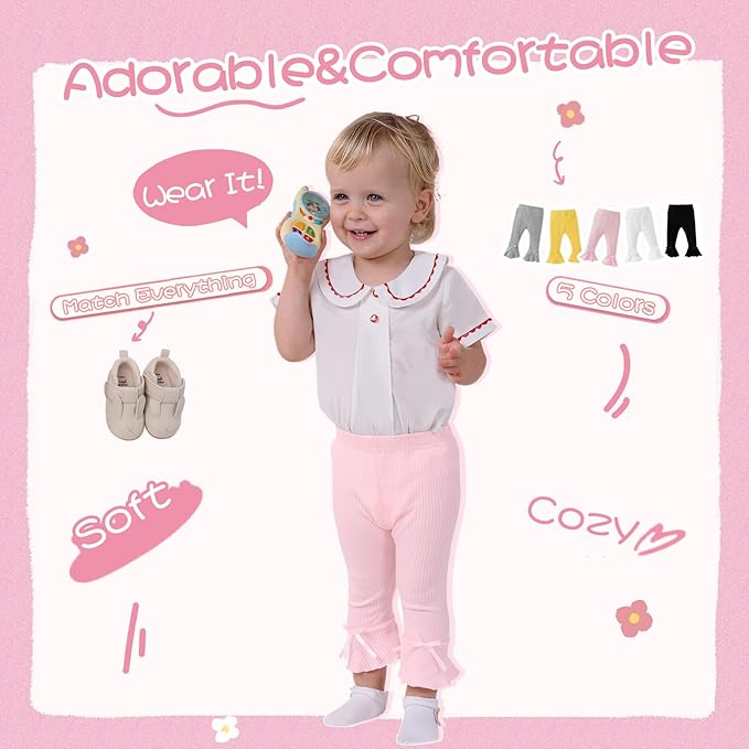 Newborn Toddler Baby Girl Pants Leggings Ribbed Straight Flare Infant Girl Pants Leggings Bell Bottoms 5 Packs