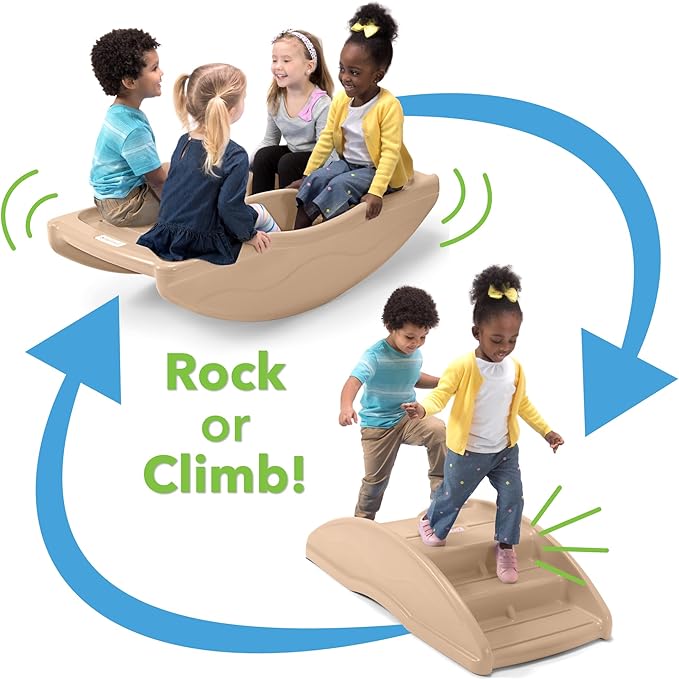 Simplay3 Two Sided Rock and Roll Teeter Totter Seesaw and Climbing Bridge, Fits up to Four Children and Kids for Rocking and Climbing - Indoor/Outdoor, Made in USA (Latte)