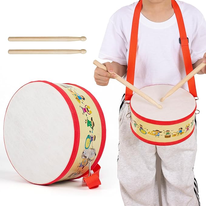 Kids Drum Set with Adjustable Strap: Toddler Musical Instrument for Ages 3-5, Wearable Drum Kit with Drumsticks, Educational Percussion Toy for Rhythm Music Development (Red)
