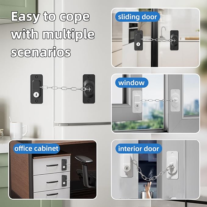 Child Proof Door Lock (2 Pack), Door Locks for Kids safety & Cat Door Latch, for Fridge Lock, Cabinet Locks, Window Locks and Baby Proofing, Strong non-marking Adhesive No Drilling (White)