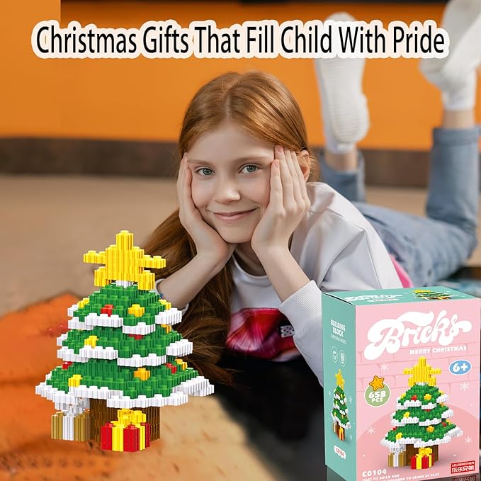 Christmas Building Blocks Tree Compatible for Lego Christmas Micro Blocks Stacking New Toys Holiday Present Box New Year Birthday Gifts for Kids 6-12 Years Old (Tree)