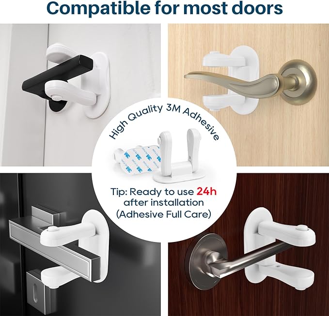 Inaya Door Lever Lock (2 Pack) – Child Proof Handle Locks, 3M Adhesive & Easy Installation for Home, Baby-Proof Locks for Kids Safety, Compatible with standard doors