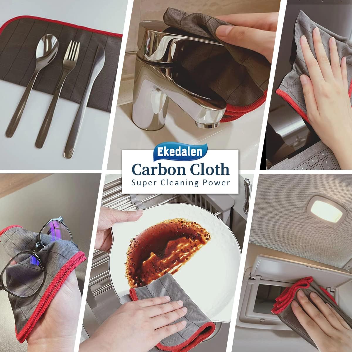 Lint Free Carbon Microfiber Cleaning Cloth Glass Window Polishing Streak Free Miracle Easy Clean Rag Reusable for Mirror Kitchen Dish Auto Detailing, Pack of 6, 12"x12", 400GSM