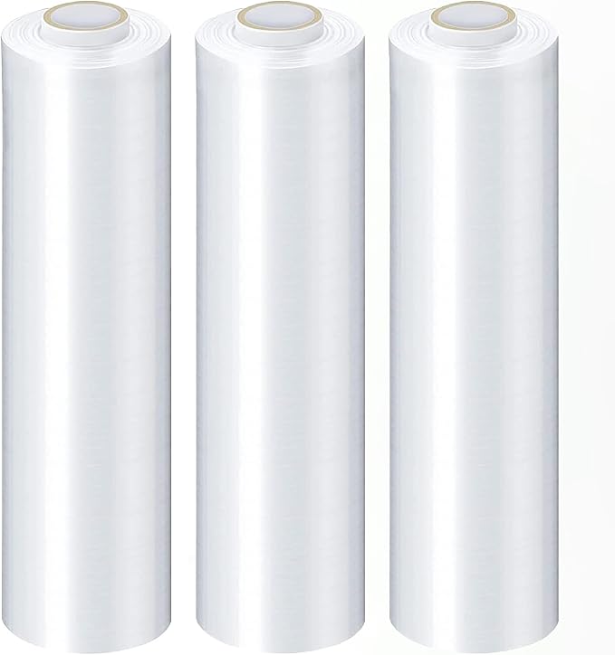 PSBM Stretch Wrap, 4 Pack, 12 Inch x 1500 Feet, 65 Gauge, Clear Plastic Cling, Cast Hand Stretch Film Rolls for Packaging Moving Packing Pallets