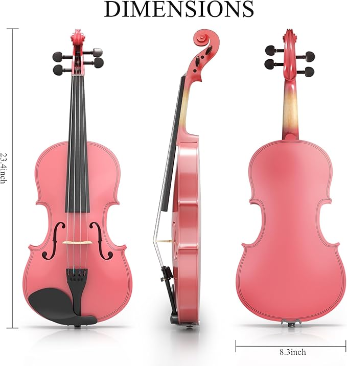 Beginner Violin 4/4, Full Size Violin for Adults, Teens, Student, Acoustic Fiddle Kit with Hard Case, Bow, Rosin, Bridge, Learners Age 12+ (Pink)