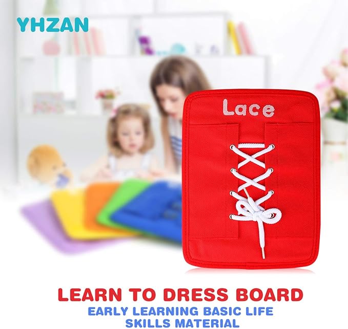 Learn to Tie Your Shoes Dressing Board Montessori Mobile Sensory Board Travel Therapist Life Skills Development Toy - Zip,Button,Snap,Buckle,Lace & Tie for Preschool Toddler 2-8 Years Old