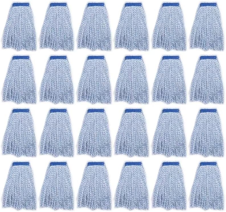 Matthew Cleaning Looped-Open Cotton Wet Mop 1.25'' Universal Headband Heavy Duty Commercial Mop Head Replacement for Indoor&Outdoor Use,Grease Stain Floor Cleaning String Mop Head Refills Pack of 24