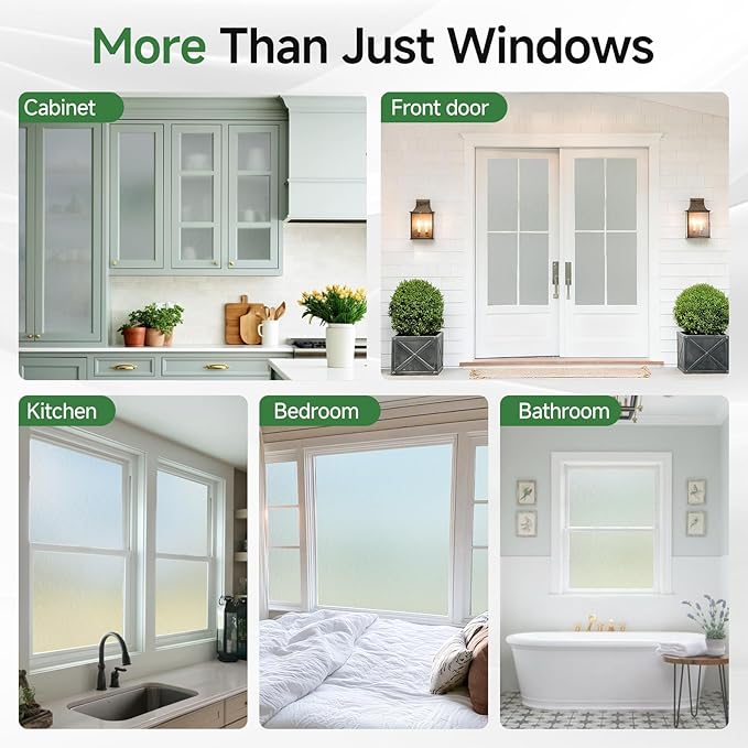 Borsky Frosted Glass Window Film - Static Cling, 96% UV Blocking Non-Adhesive Privacy Window Film, Removable Window Cling with Day & Night Privacy for Bathroom Home Office, 35.4 x 118.1 Inches, Pure