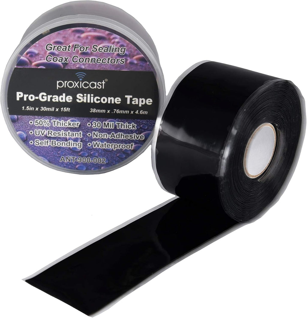 Proxicast Pro-Grade Extra Strong 30mil Weatherproof Self-Fusing Silicone Rubber Sealing Tape For Outdoor Antenna Coax & Electrical Cables, Hose/Pipe Leaks & Emergency Repairs (1.5" x 15' roll) - Black