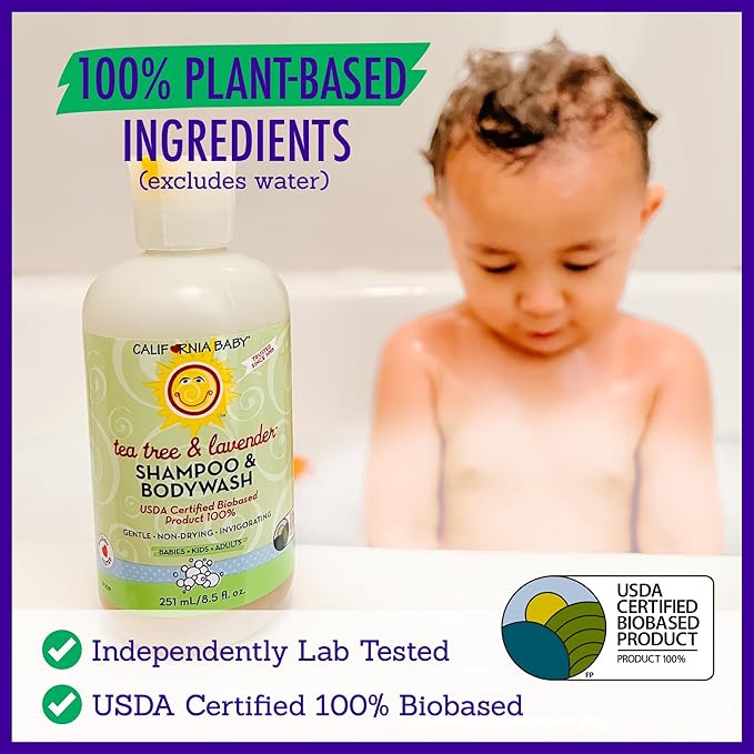 California Baby Tea Tree & Lavender Baby Shampoo And Body Wash - Allergy Tested Baby Soap and Toddler Shampoo, for Dry, Sensitive Skin, 100% Plant-Based - USDA Certified, 251 mL / 8.5 fl. oz.