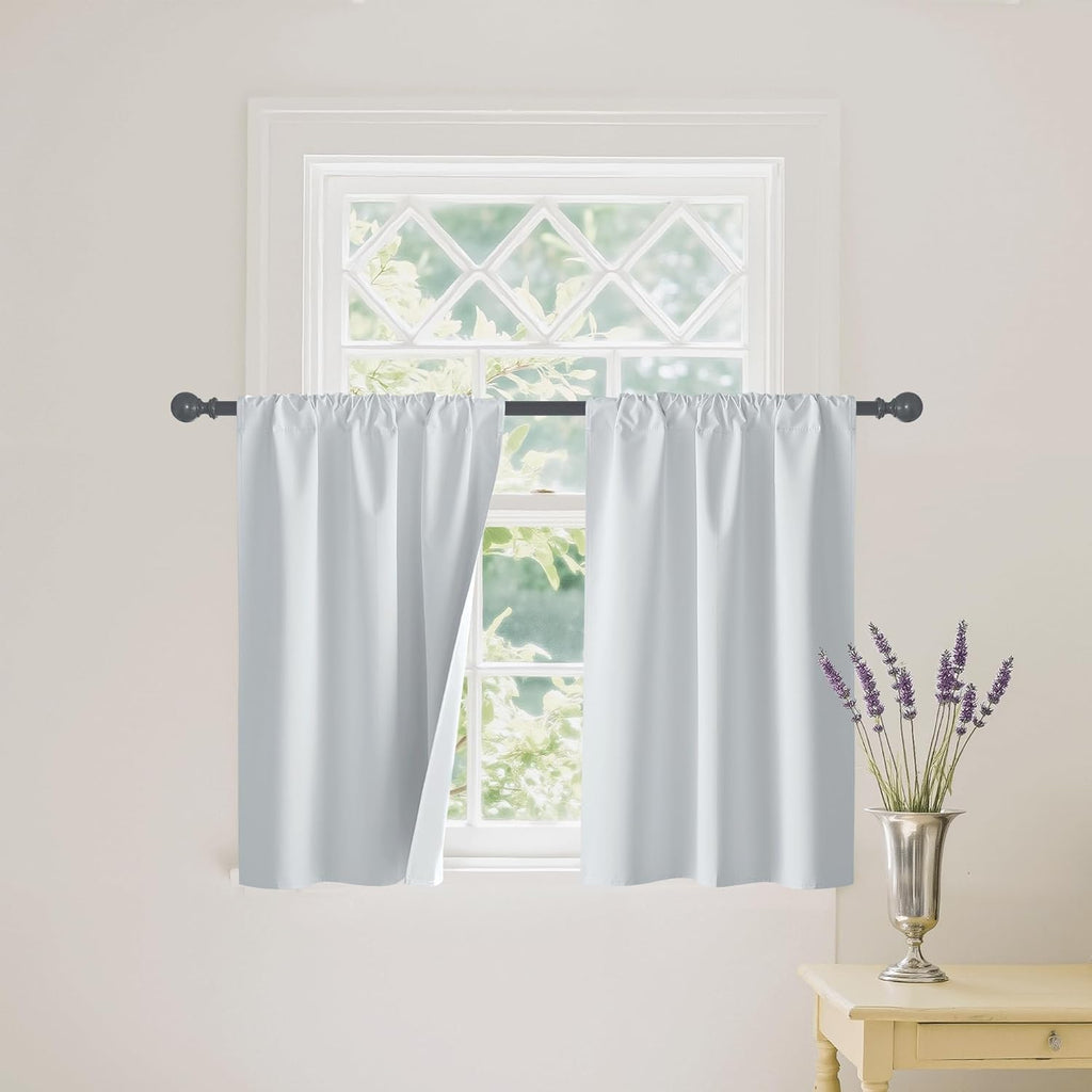 RYB HOME Mini Small 100% Blackout Curtains for Kitchen, Energy Saving Heat Blocking Half Window Curtains Drapes for Bathroom RV Car, Wide 29 x Long 30 inches, White, 2 Pcs