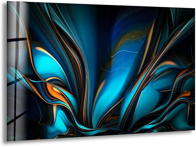 My Photostation.com Round 24'' Orange & Blue Abstract Glass Wall ArtTempered Glass Printing Wall Decor Large Wall Art Wall Hangings