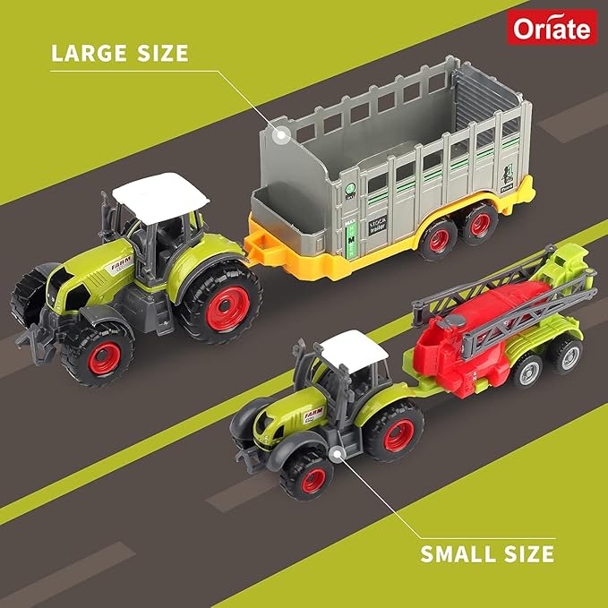 Oriate Farm Tractor Toys Vehicle with Animals & Activity Play Mat, 38Pcs Educational Realistic Kid's DIY Diecast Set, Kids Tractors Trailer Sprayer Cow Animal Toy Birthday Gift