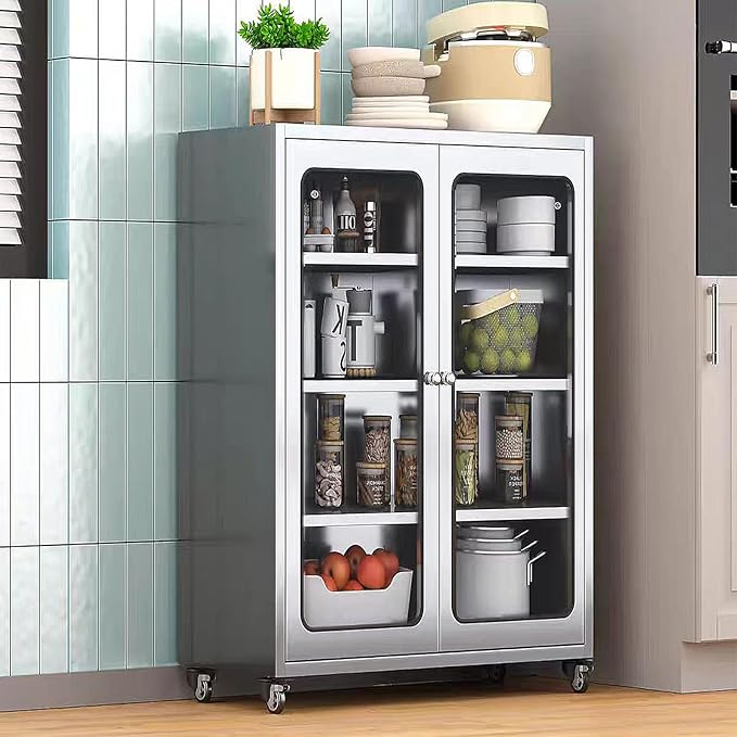 ZZV Stainless Steel Storage Cabinet, Rolling Kitchen Cabinet with Wheels, Heavy Duty Floor Cabinet for Kitchen, Garage, Restaurant, Outdoor, No Assembly Required, D15.75 x W23.62 x H41.74