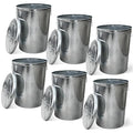 Plexon 20 Gallon Metal Trash Can with Lid Outdoor Galvanized Steel Large Garbage Can, 6 Pack