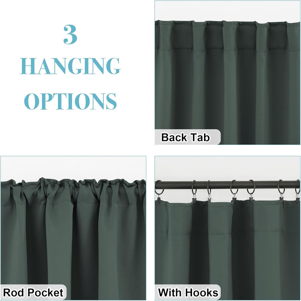 RYB HOME Small Window Curtains Blackout, Privacy Thermal Insulating Drapes for Bedroom Bathroom Basement Cafe Classroom Window Decor, W 34 x L 45 inches, Dark Green, 2 Panels