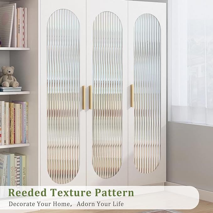 Beautyhero Window Privacy Film, Frosted Reeded Glass Cling, 3D Decorative Coverings with UV Blocking, Adhesive Stickers for Bathroom Doors Cabinet