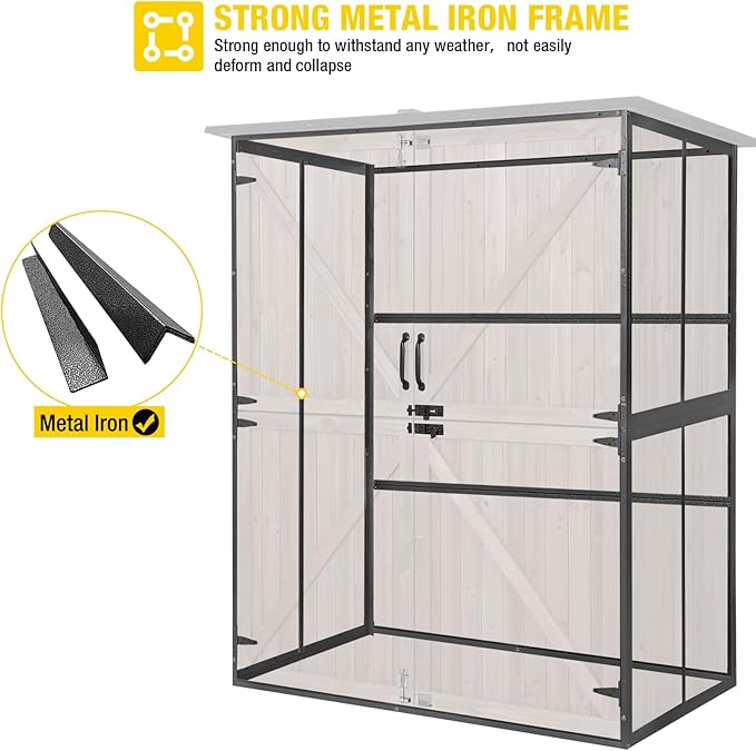Aivituvin Outdoor Storage Shed Upgraded with Strong Metal Frame Garden Tool Shed Storage House Cabinet with Adjustable Shelfs and Wooden Floor 4.6 x 2.42FT,Dark Brown