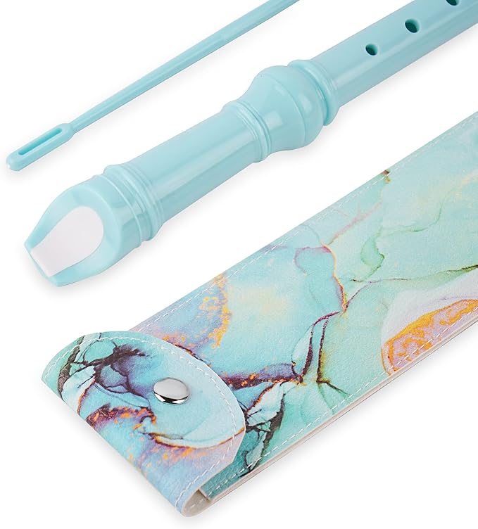 Recorder Instrument for Beginner Adults,8-Hole Soprano Descant Recorder Music Flute with with Cleaning Rod & Leather Case For Home Entertainment(2-Blue Green Splash-ink)
