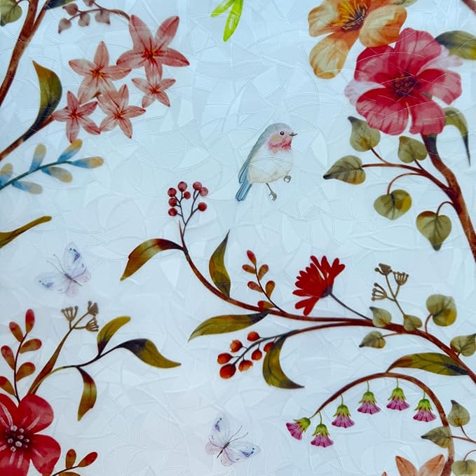 Stained Glass Window Film Static Cling Door Privacy Film Decorative Flowers Red Leaves Window Decals Stickers Heat Control Anti UV for Home and Office,45.2x157 in.