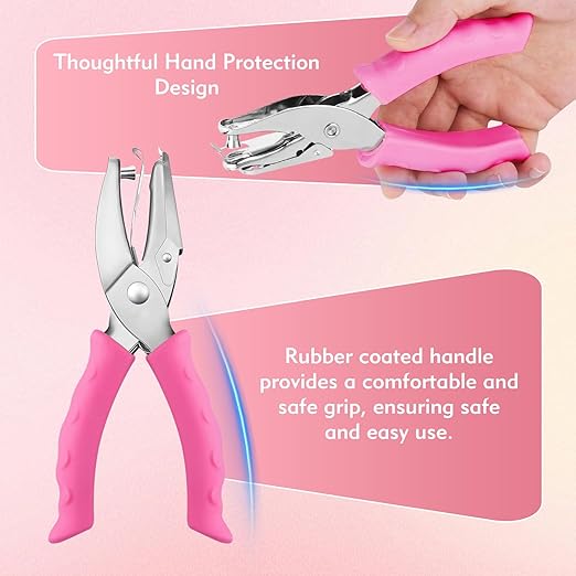 2 PCS Hole Punch, Diameter 1/4" and 1/8" Single Hole Punch, with Pink Soft Grip Hole Puncher Single, for Home, Office and Study, Suitable for Various Cardboard, Labels, and Scrapbooks