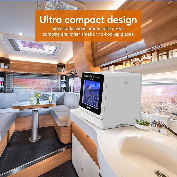 Countertop Mini Portable Dishwasher Tabletop Small Dishwasher with 5L Built-in Water Tank No HookupNeeded, Baby Care & Air-Drying Function，3 Place Set Capacity for Apartments Dorms Camping RVs