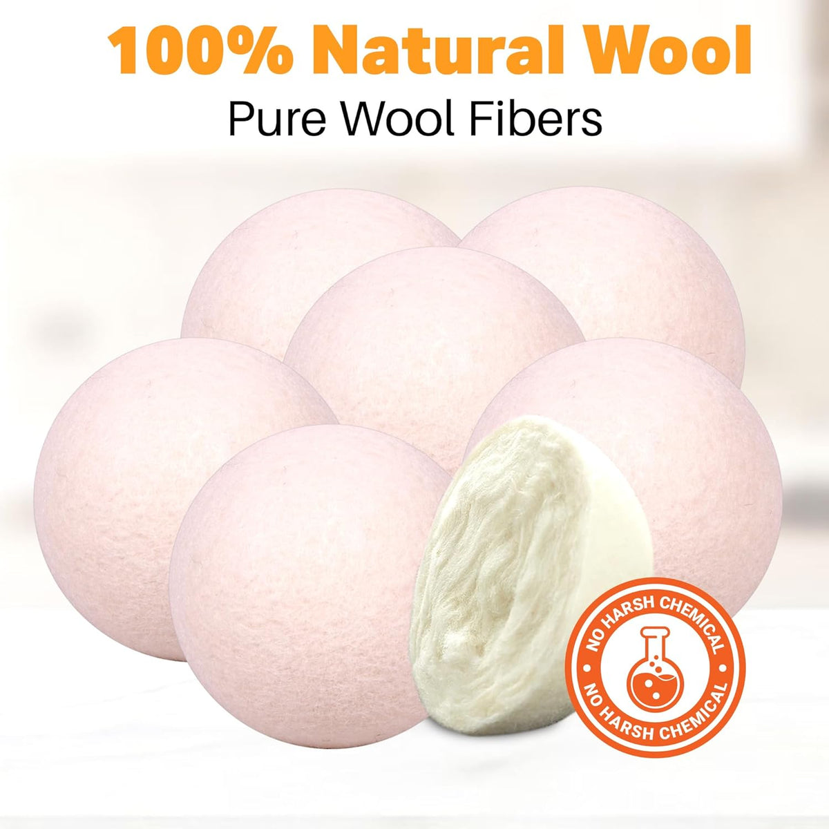 Wool Dryer Balls Organic Felt 6 Pack Laundry Fabric Softener, Extra Large Reusable Handmade Natural Sheep Wool Lint Wrinkle Free Anti Static Baby Safe (Plain White)