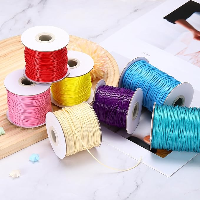 MECCANIXITY Waxed Cord 1mm Waxed Thread 87 Yard Wax String Leather Cord for Bracelet Making, Necklaces, Beading, Jewelry Making and DIY Crafts(Light Green)