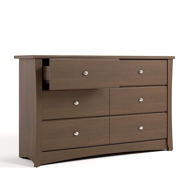 Storkcraft Crescent 6 Drawer Double Dresser (Hazelnut) – GREENGUARD Gold Certified, Nursery Dresser for Kids Bedroom