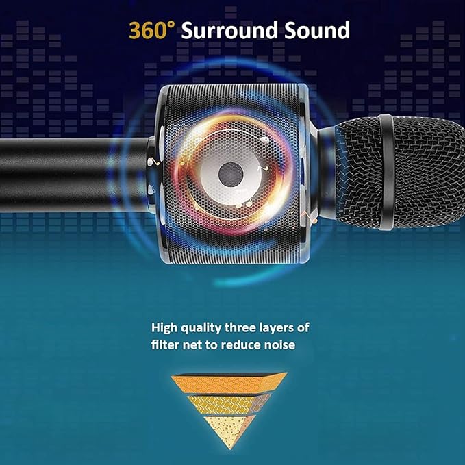 BONAOK Wireless Bluetooth Karaoke Microphone,3-in-1 Portable Handheld Karaoke Mic Speaker Machine Home Party Birthday for All Smartphones Q37 (Black)