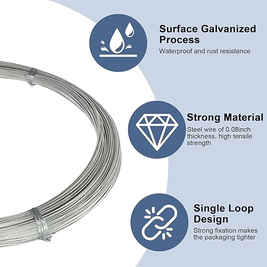 Luyoyous 100 Roll Baling Wire 14 Gauge 14 ft Galvanized Steel Wire Bulk Bundle Single Loop Galvanized Baler Wire for Securing Packaging Tie Cardboard Paper Textiles Plastics